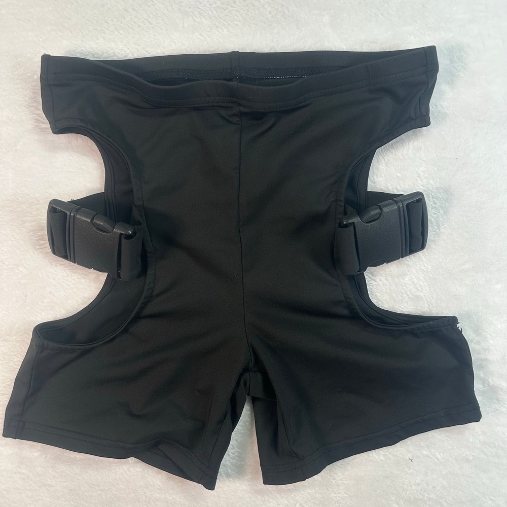 Buckle Cutout Shorts Womens Medium Black Tactical Rave Festival Goth Bodycon